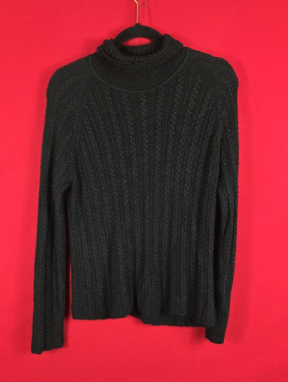 ALPACA 111 Cable Knit Alpaca Silk Turtleneck Sweater Black Womens Size Medium